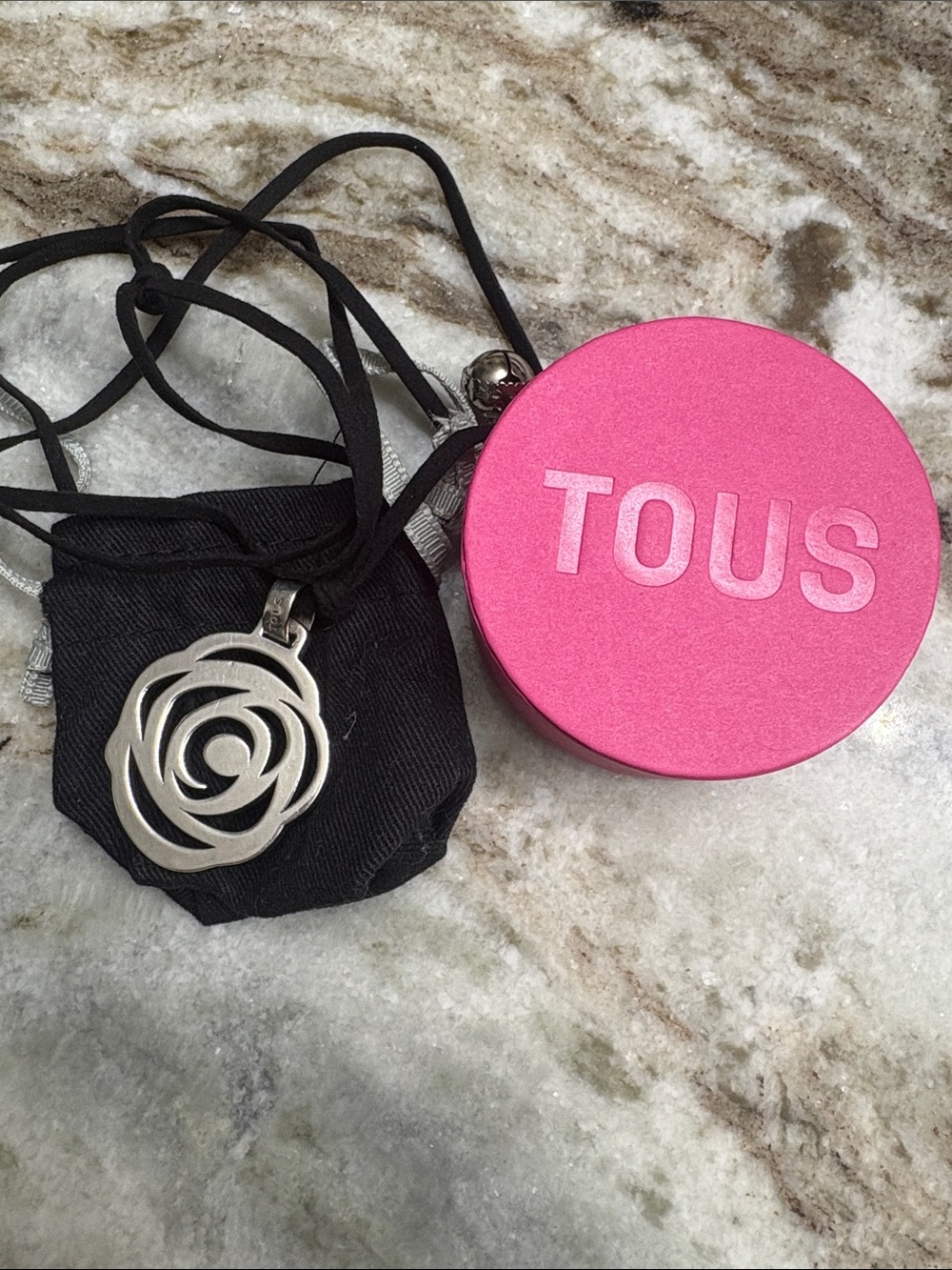 TOUS Hot Pink Round Jewelry Box with Black Necklace Pouch